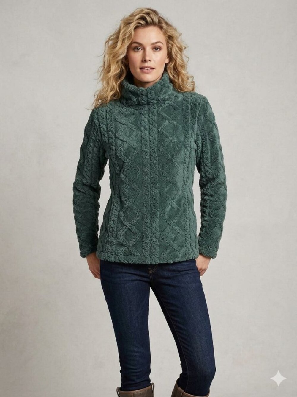 NWT Eddie Bauer green cable fleece pullover, size M